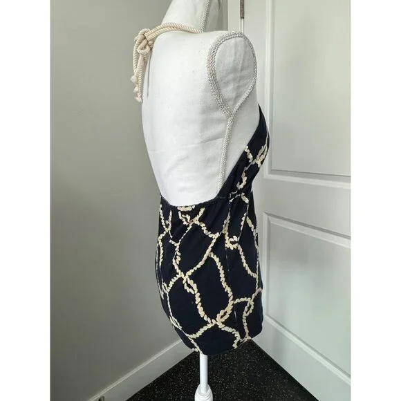 J.Crew Womens Navy & Beige Rope Print Halter Top With Deep V-Neckline - NWOT - Picture 5 of 16